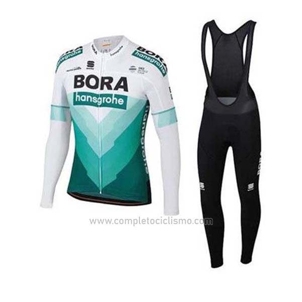 2020 Abbigliamento Ciclismo Bora-Hansgrone Verde Bianco Manica Lunga e Salopette
